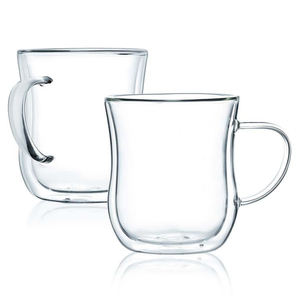 JavaFly Glass Mug With Blue Handle, Set of 4 Glasses, Espresso Cup