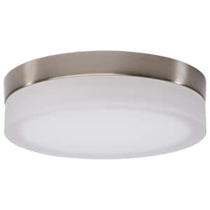 Pi 9 in. Brushed Nickel Transitional Flush Mount with Etched Frosted Glass Shade and Integrated LED