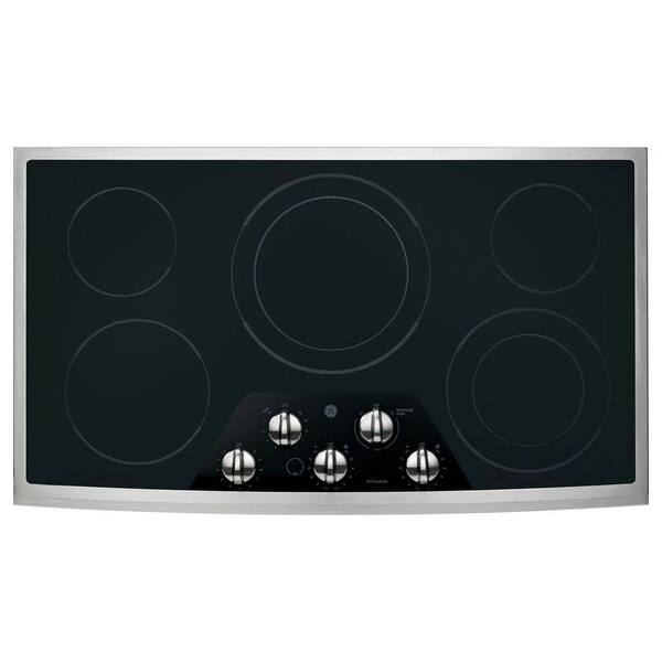 GE 36 in. Ceramic Glass Electric Cooktop in Stainless Steel with 5 Elements including PowerBoil