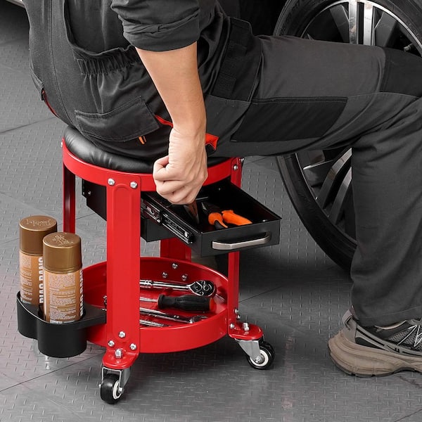 Rolling Mechanic Stool with Wheels, 300 lbs. Capacity Garage Seat/Work Stool, Padded Roller Creeper Seat with Fixed