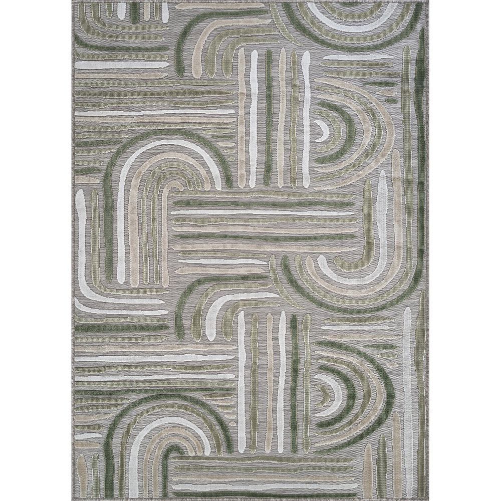 Arcadia Beige 9 ft. x 12 ft. Washable Abstract Indoor Outdoor Area Rug ...