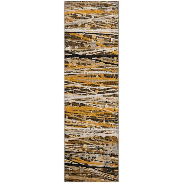 Mayfield Premium Machine Washable Abstract AMF2126 Copper 2 ft. x 7 ft. Runner Rug