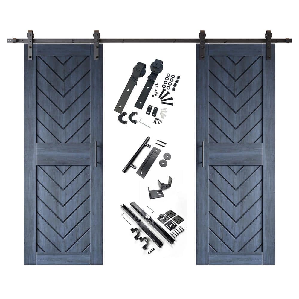 JT3 26 in. x 84 in. C-Panel Navy Fishbone Design Double Pine Wood Sliding Barn Door with Hardware Kit price history on PriceWatchPro