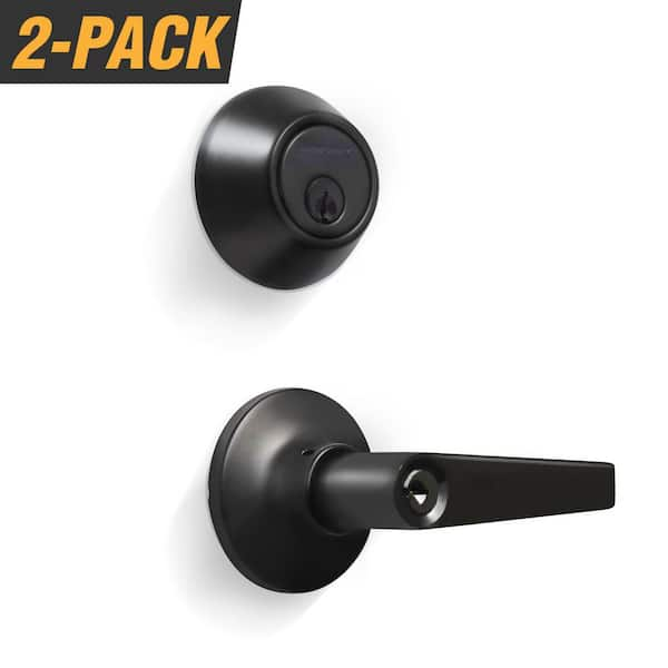 Premier Lock Oil-Rubbed Bronze Entry Door Handle Combo Lock Set with Deadbolt and 8 KW1 Keys Total (2-Pack, Keyed Alike)