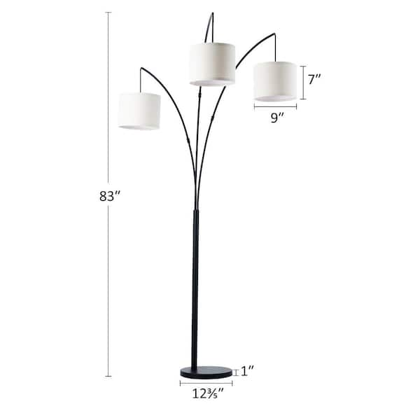 black arched floor lamp with white shade