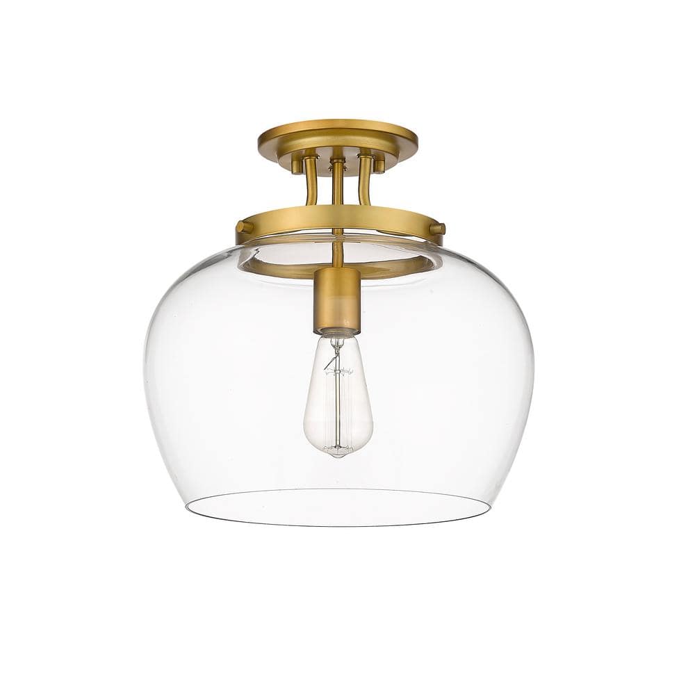Joliet Bordeaux Glass & Olde Brass 13" Semi Flush Mount Ceiling Light