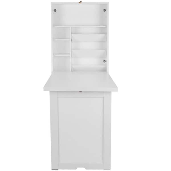 37.5 in. Rectangular White Floating Desks with Solid Wood Design