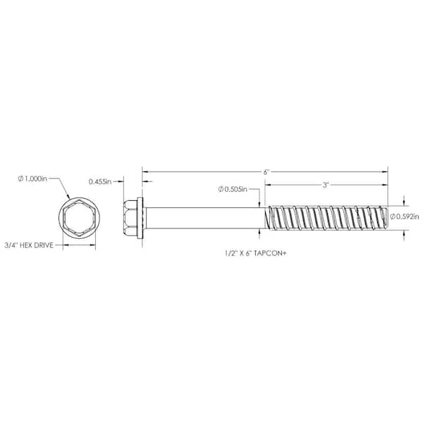 1/2 in. x 6 in. Hex-Washer-Head Large Diameter Concrete Anchors (2-Pack)