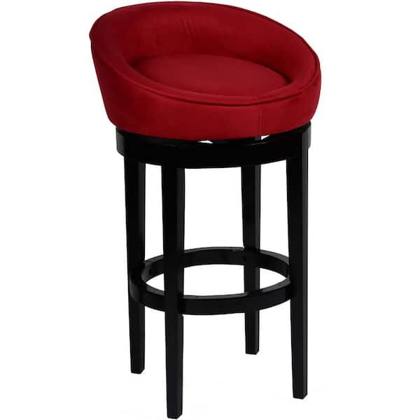 Armen Living Igloo 30 in. Red Microfiber and Black Wood Finish Swivel Bar Stool