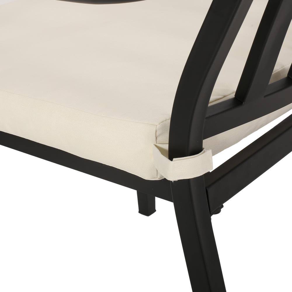 Matte Black and Beige Iron 3-Piece Outdoor Bistro Set with Cushions