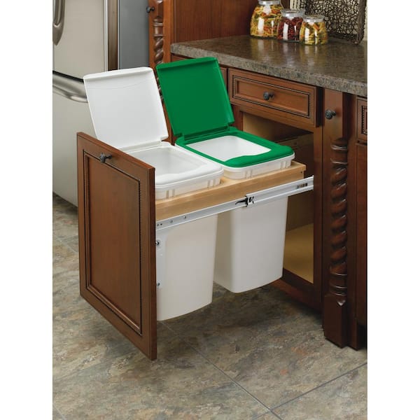 Rev A Shelf 4WCTM-18DM2-25 35 Quart Pull Out Double Waste Trash Container Bin 