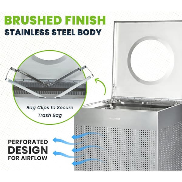 40 Gal. Perforated Steel Square Stainless Steel Commercial Trash Can with Open Top Lid