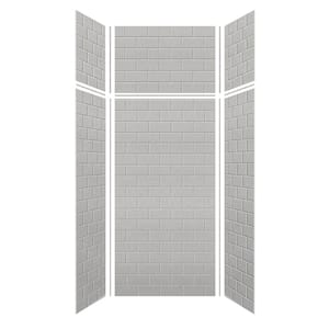 Saramar 36 in. W x 96 in. H x 36 in. D 6-Piece Glue to Wall Alcove Shower Wall Kit with Extension in Grey Beach