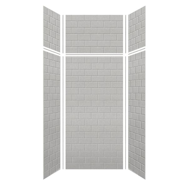Transolid Saramar 36 in. W x 96 in. H x 36 in. D 6-Piece Glue to Wall Alcove Shower Wall Kit with Extension in Grey Beach
