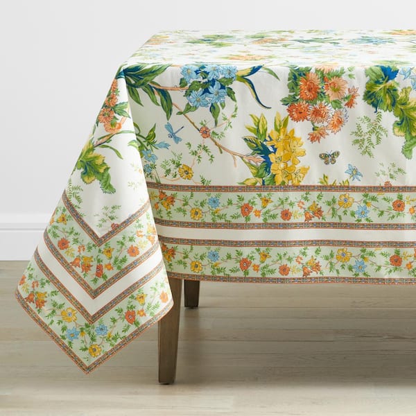 The Company Store Bagheecha Garden Floral 70 in x 90 in Ivory Tablecloth