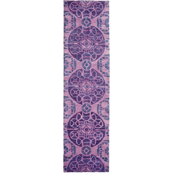 Wyndham 2 ft. x 13 ft. Purple Floral Runner Rug