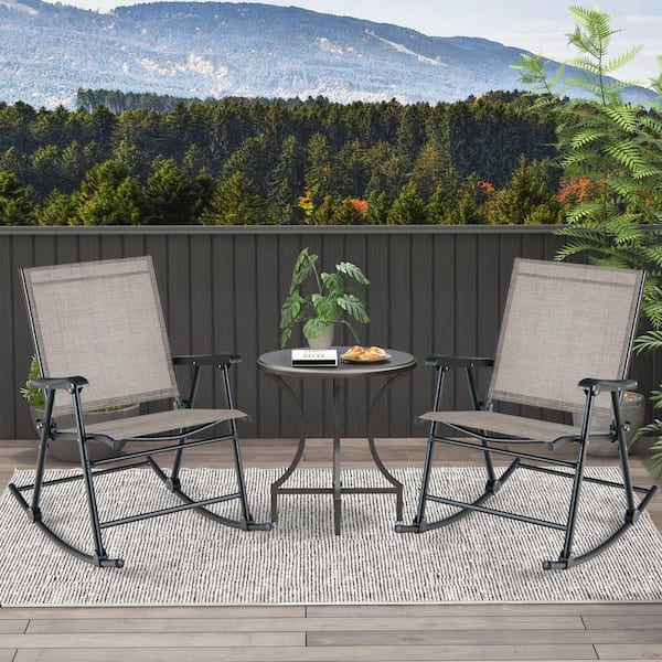 ANGELES HOME Metal Outdoor Rocking Chair with Breathable Seat Fabric ...