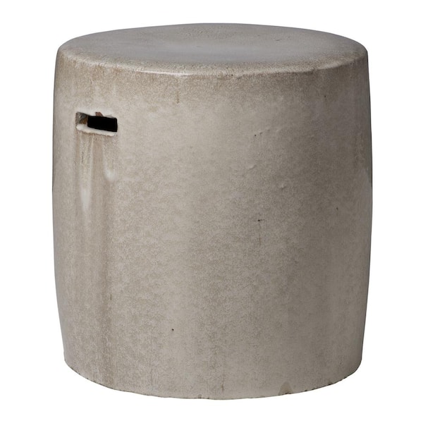 Emissary Round Gray Ceramic Garden Stool with Cutout Handles