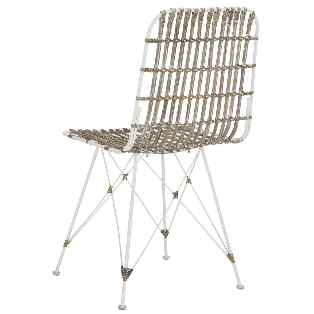 Minerva White Rattan Cane Dining Chair Set with Hairpin Legs