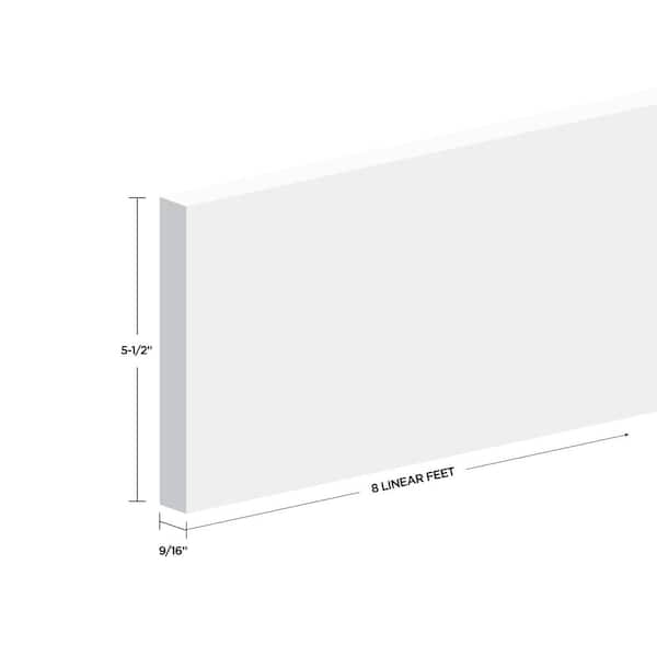 MTRIM Baseboard-PrepaintedWaterproof 5-1/2 in. H x 9/16 in. W. x 8 ft. L EPS CompositeWhiteDecoMoulding(Propack, 7-Eaches)