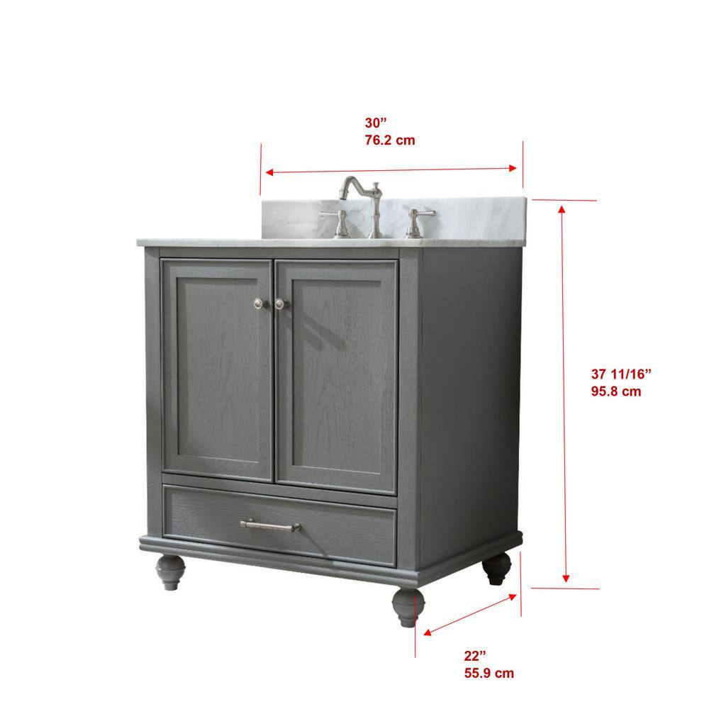 Melissa 30" Grain Gray Single Vanity with Carrara White Top