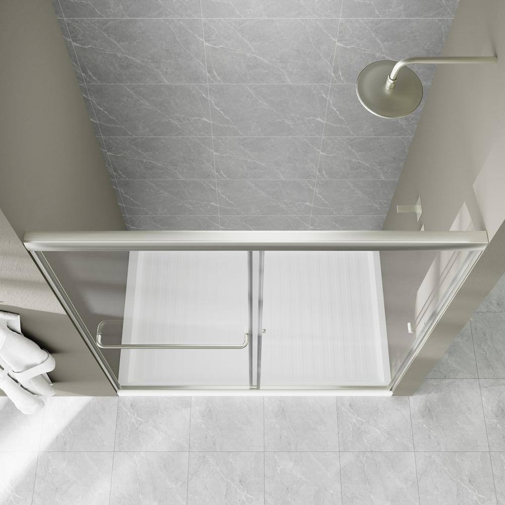 60'' x 70'' Brushed Nickel Framed Sliding Shower Door with Clear Glass