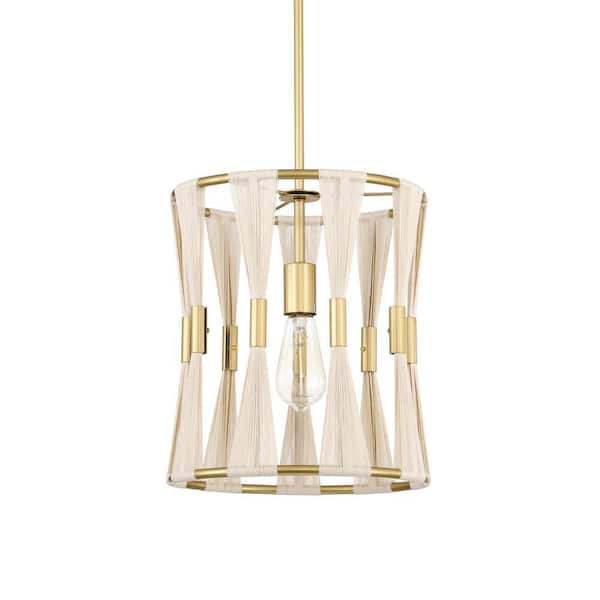 Amara 12 in. 1-Light Indoor Brass Finish Shaded Pendant Light with Light Kit