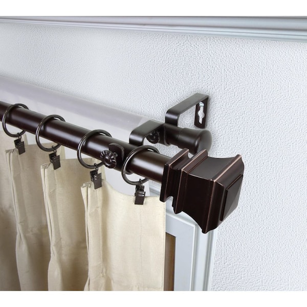 Emoh 1 Dia Adjule 66 120 Double Curtain Rod In Bronze With Roca Finials
