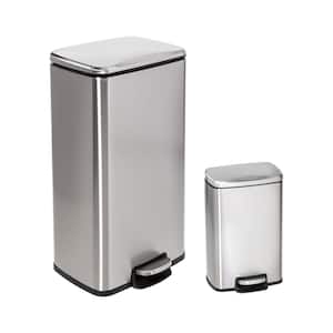 7.92 Gal. and 1.32 Gal. Stainless Steel Step-On Trash Can Set