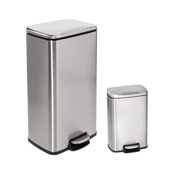 Honey-Can-Do 7.92 Gal. and 1.32 Gal. Stainless Steel Step-On Trash Can Set