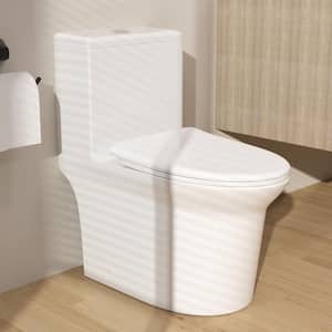 1-Piece 1.1 GPF/1.6 GPF Dual Flush Elongated Toilet in White Slow-Close, Seat Included