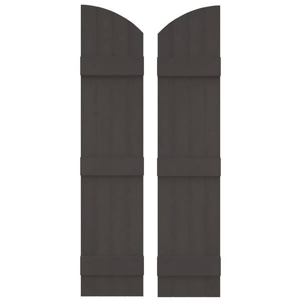 Builders Edge 14 in. W x 61 in. H Vinyl Exterior Arch Top Joined Board and Batten Shutters Pair in Tuxedo Grey