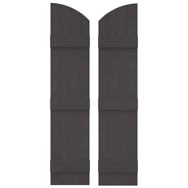 14 in. W x 77 in. H Vinyl Exterior Arch Top Joined Board and Batten Shutters Pair in Tuxedo Grey