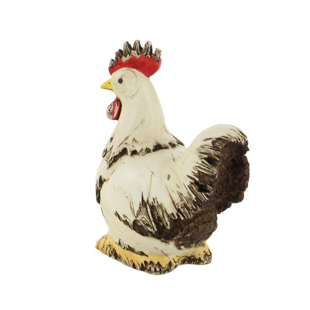 12" Distressed White Polystone Rooster Garden Sculpture
