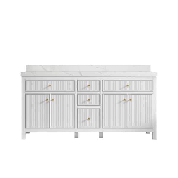 Willow Collections Sonoma 72 in. W x 22 in. D x 36 in. H Double Sink Bath Vanity in White with 2" Calacatta Quartz Top