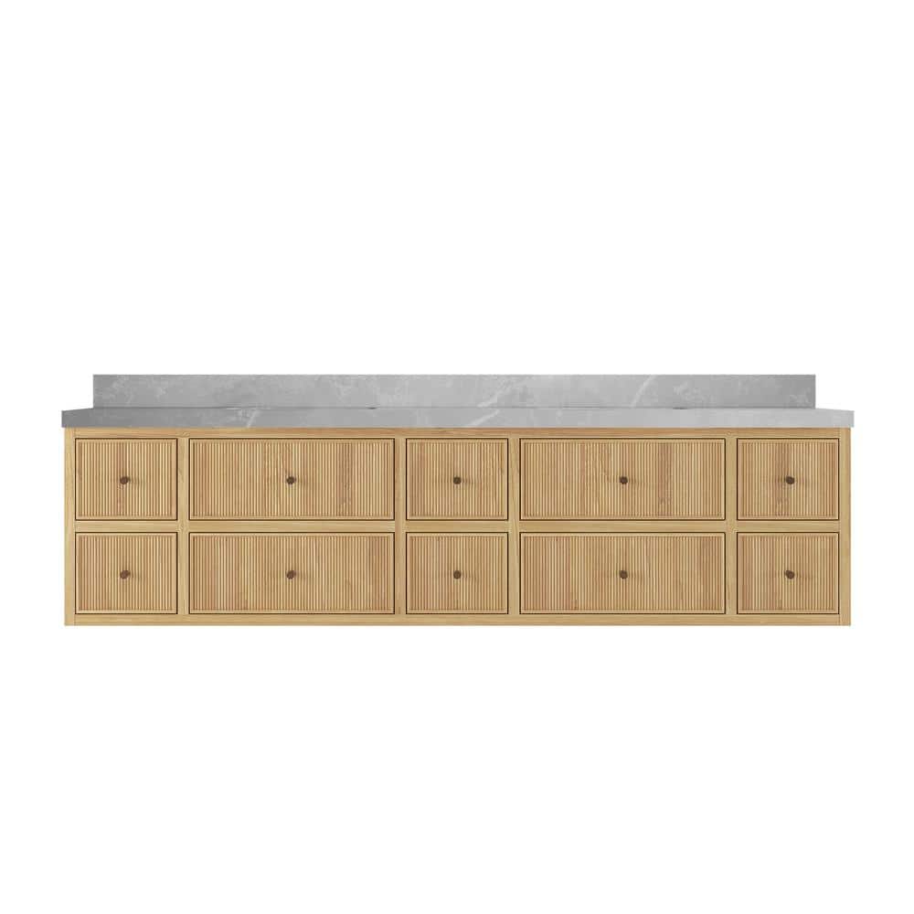 Sonoma Floating 84 in. H Double Sink Freestanding Light Natural Bath Vanity with Pearl Gray Quartz Top Unassembled price history on PriceWatchPro