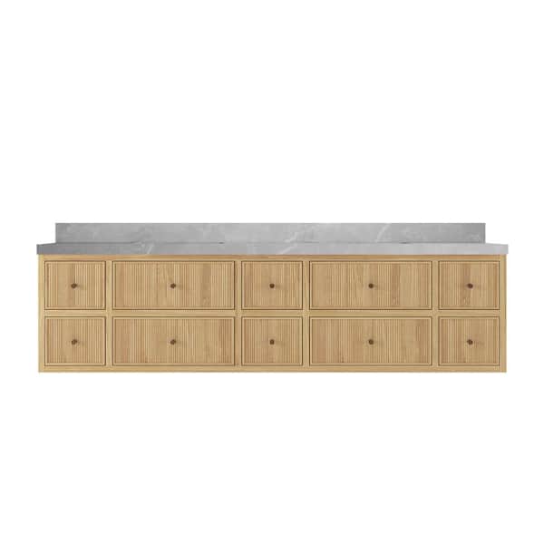 Sonoma Floating 84 in. H Double Sink Freestanding Light Natural Bath Vanity with Pearl Gray Quartz Top Unassembled