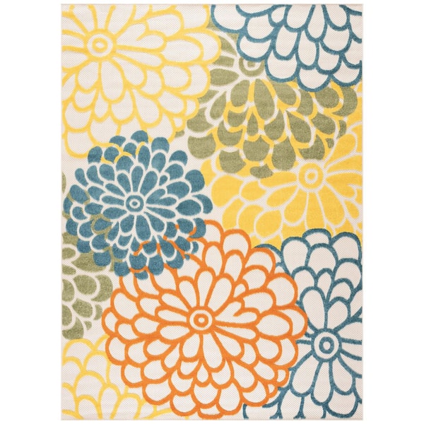Oasis 7 ft. x 9 ft. Gold Floral Indoor/Outdoor Area Rug
