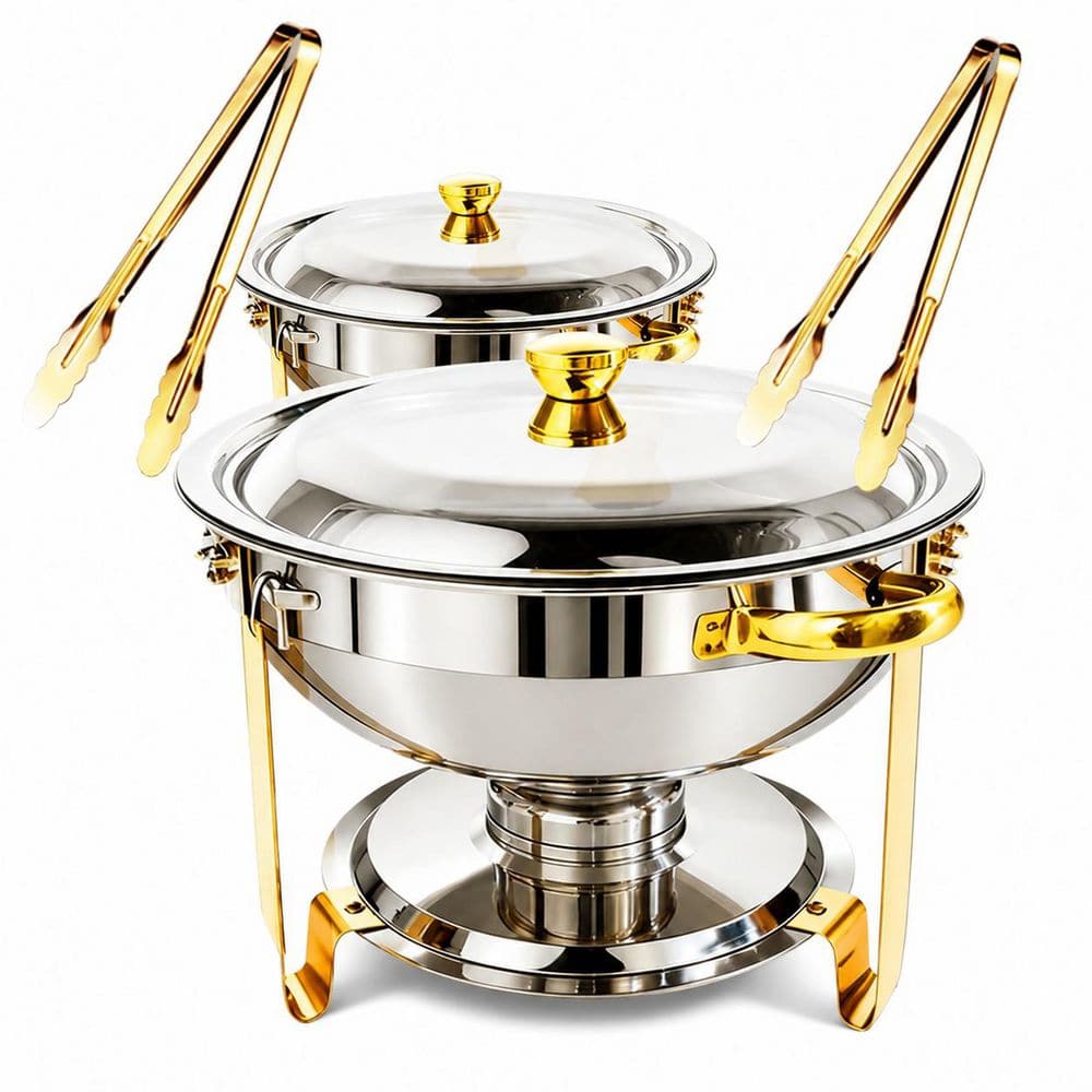 2-Pack 5 qt. Round Stainless Steel Chafing Dishes Buffet Warmer Set with Food Pan Water Pan Lid Frame price history on PriceWatchPro