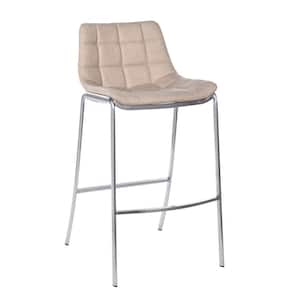 2 in. Cream, Silver Low Back Metal Bar Stool with Leather Seat
