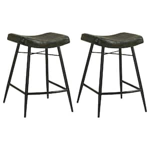 Bayu 25 in. H Antique Espresso and Black Backless Metal Frame Counter Height Stool (Set of 2)