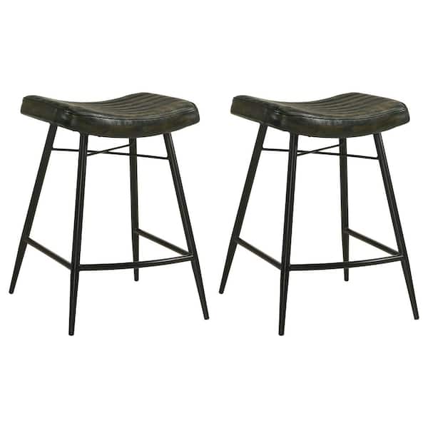 Coaster Bayu 25 in. H Antique Espresso and Black Backless Metal Frame Counter Height Stool (Set of 2)