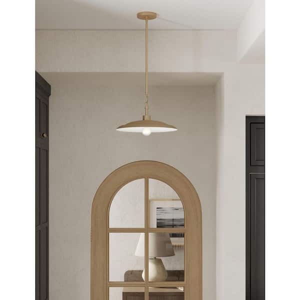York 60-Watt 1-Light Natural Brass Pendant Light with a Reflective Metal Shade, No Bulb Included