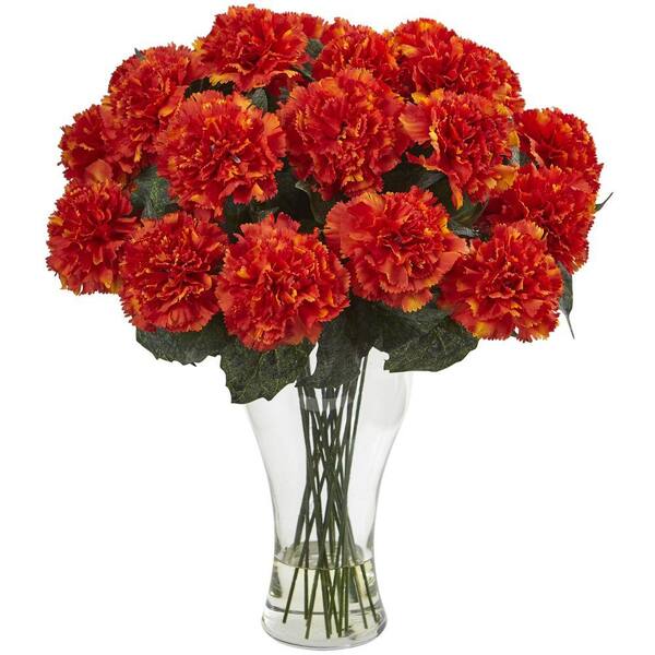 Nearly Natural Orange Carnation Arrangement with Vase