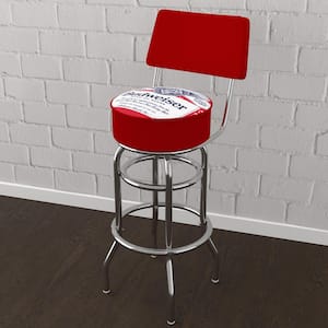 Budweiser Label Design 31 in. Red Low Back Metal Bar Stool with Vinyl Seat