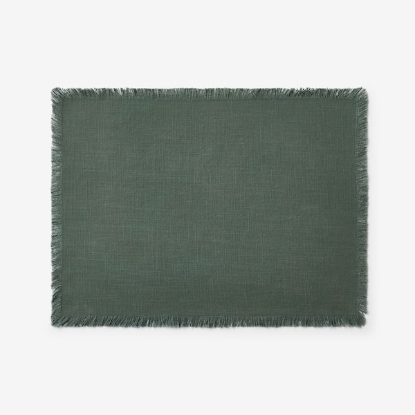 The Company Store Company Cotton Solid Fringe 20 in. x 14 in. Moss Green Placemat (Set of 4)