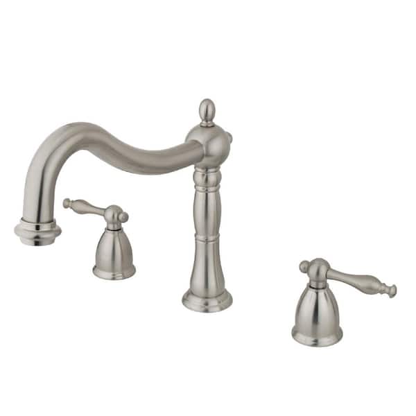 Kingston Brass Naples 2-Handle Deck Mount Roman Tub Faucet in Brushed Nickel