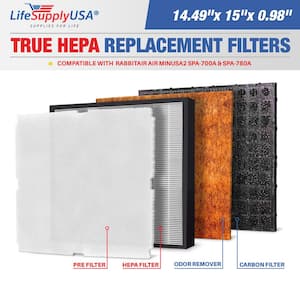 1-True HEPA Replacement Filter, 1-Pre-Filter, 1-Carbon and 1-Odor Remover Compatible with RabbitAir Air Minus A2