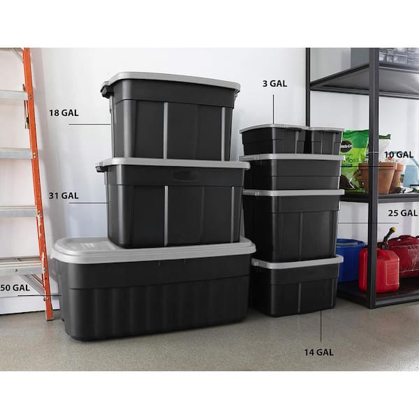 10 Gal. Plastic Durable Storage Bin with Lid in Black (6-Pack)