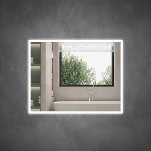 28 in. x 36 in. Small Rectangular Framed Wall Anti-Fog LED Bathroom Vanity Mirror in White